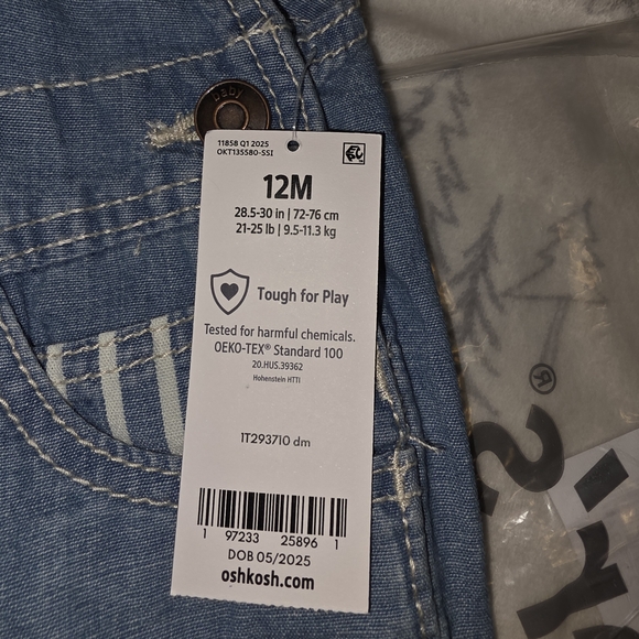12M OshKosh B'gosh Blue Denim Overalls - Picture 4 of 5